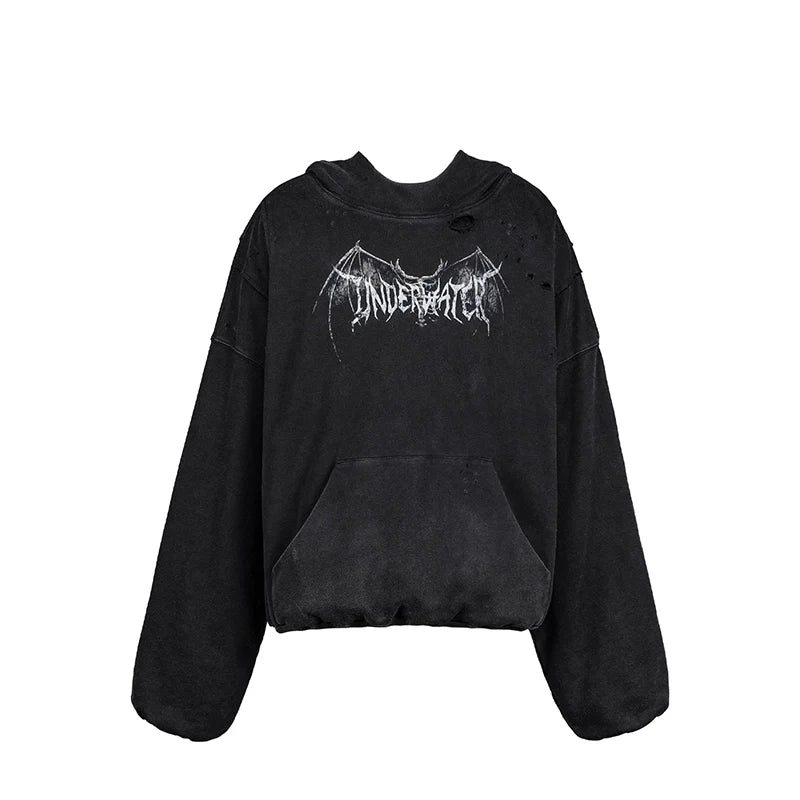 UNDERWATER Dust Black Deconstructed Destruction Hoodie