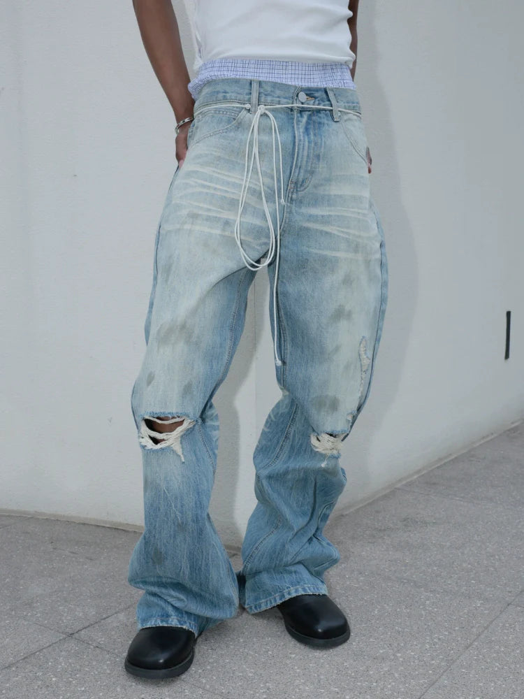 STEEPC Dirty Washed Faded Distressed Jeans