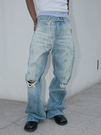 STEEPC Dirty Washed Faded Distressed Jeans