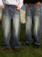S45 Slanted Panel Curved Washed Jeans
