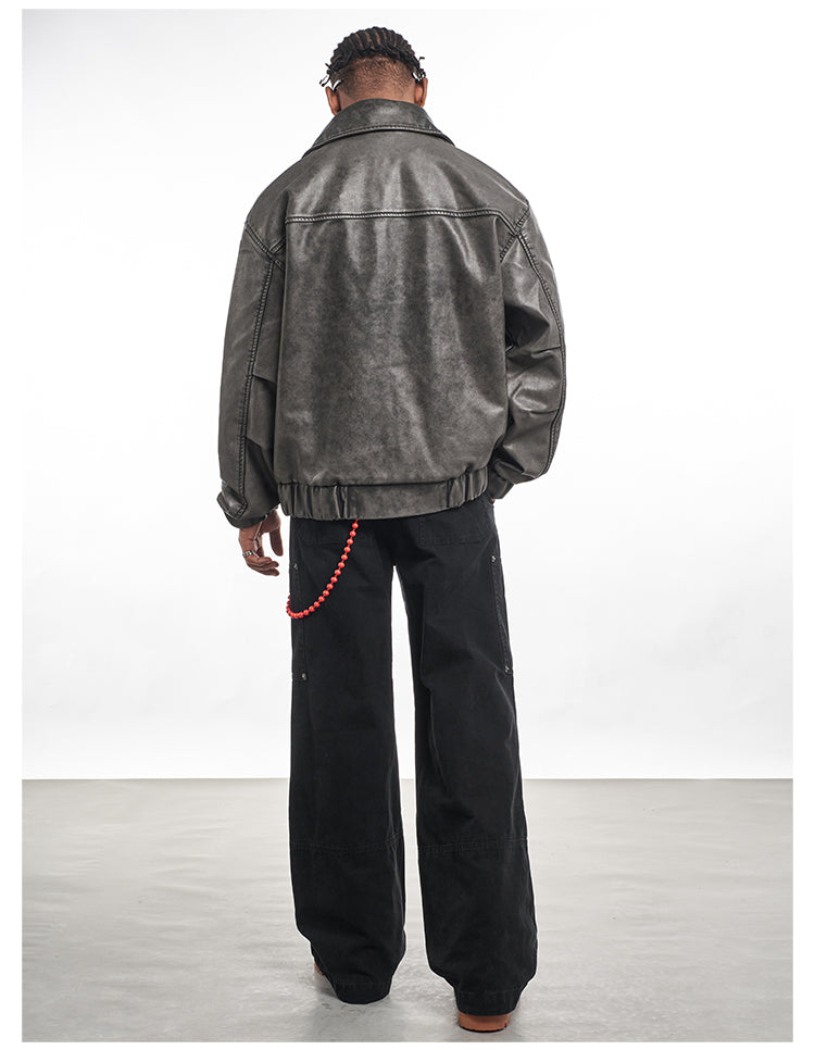F3F Select Vintage PU Leather Zip Up Jacket