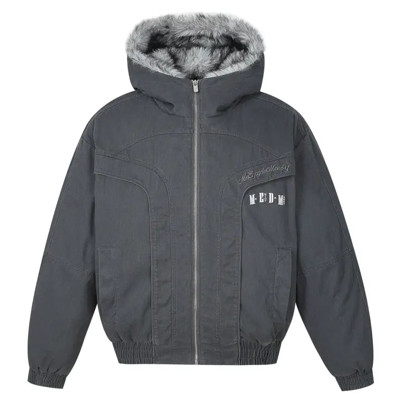 MEDM Fur Lined Washed Work Hooded Jacket