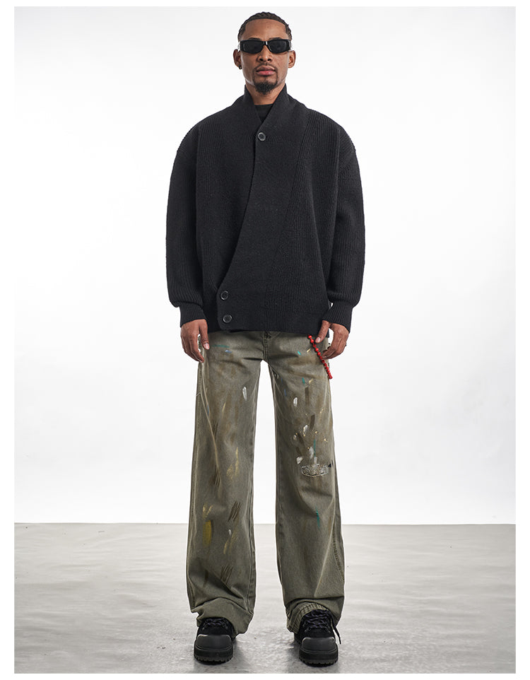 F3F Select Irregular Slant Button Knit Cardigan