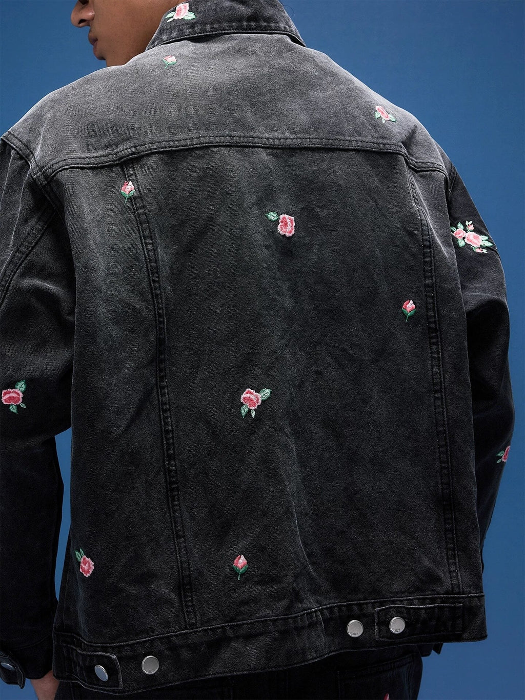 1807 All Over Floral Embroidered Washed Denim Jacket