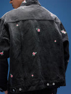 1807 All Over Floral Embroidered Washed Denim Jacket