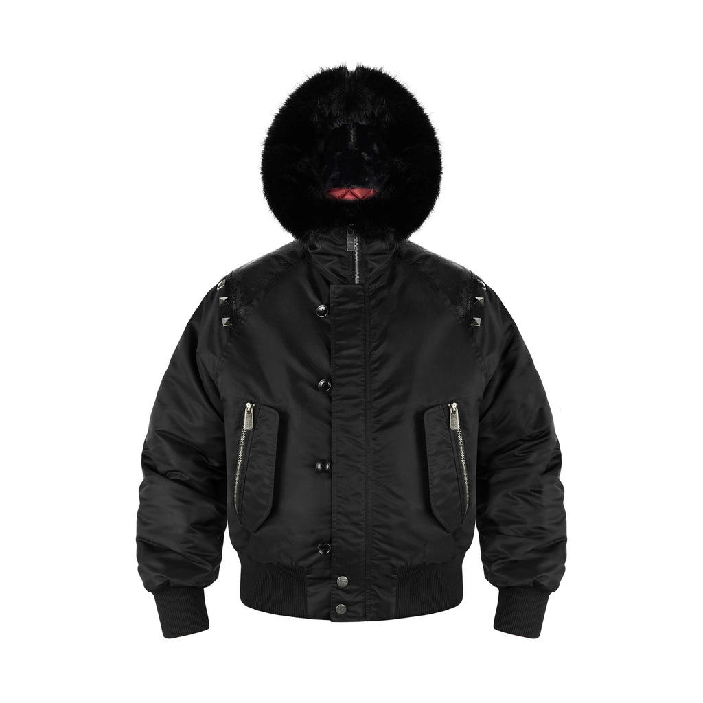 ANTIDOTE Fur Leather Studded N2B Bomber Jacket