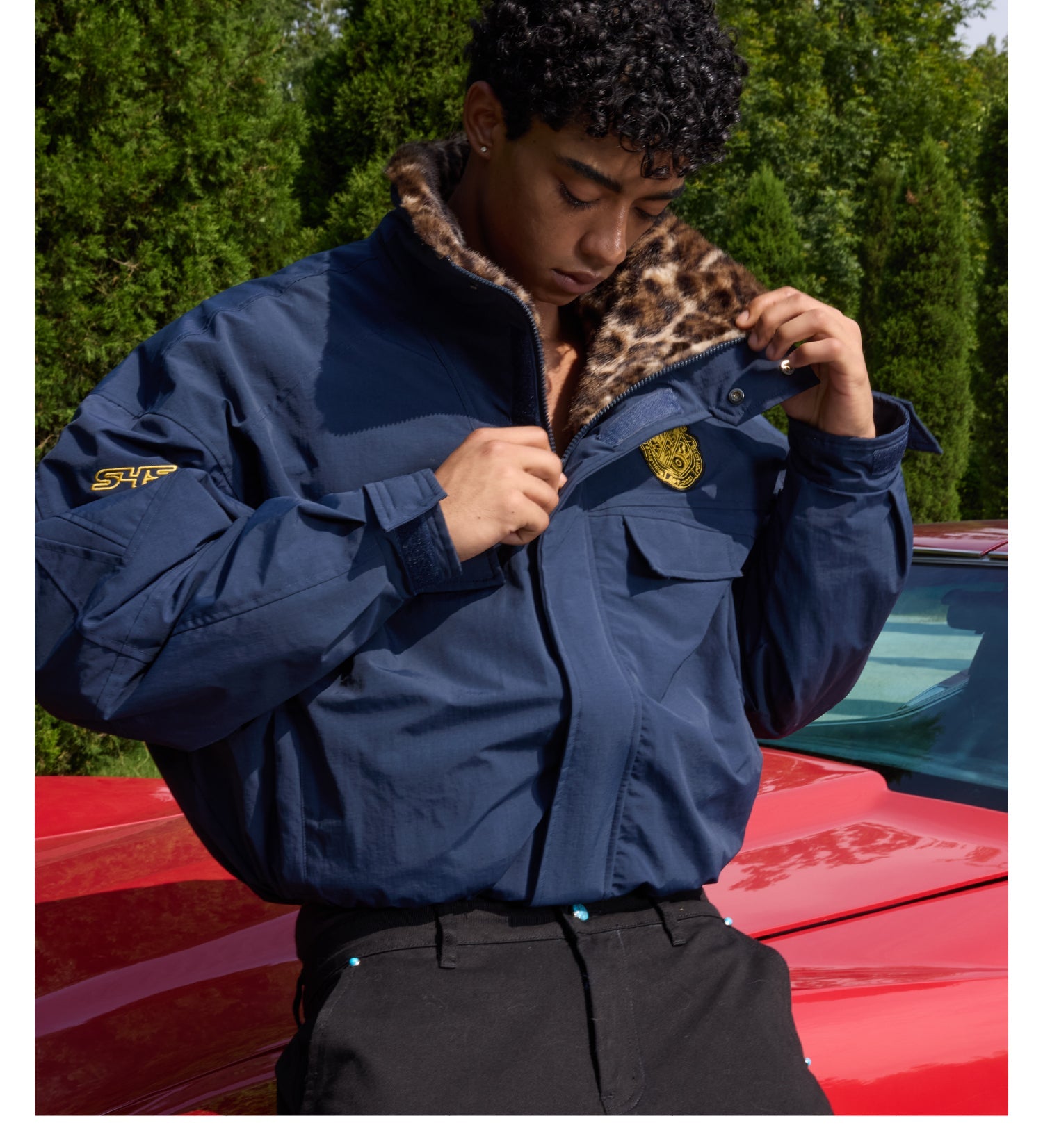 S45 Leopard Fur Lined Nylon Tactical Jacket