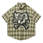 Remedy Skull Print Plaid Short Sleeve Shirt
