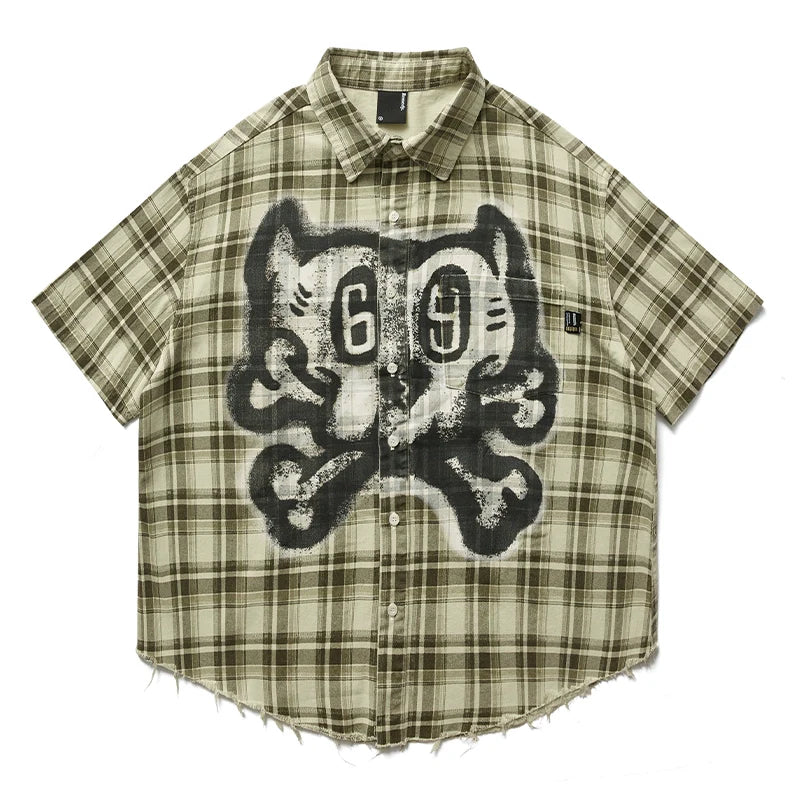 Remedy Skull Print Plaid Short Sleeve Shirt