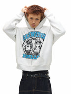 NOVACAM Vintage Print Zip Up Hoodie
