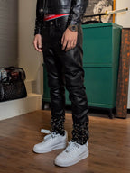 TGFCLUB Embossed Studded Slim Fit PU Leather Pants