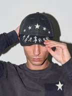 LIBERAFIT Star Embroidered and Printed Denim Baseball Cap