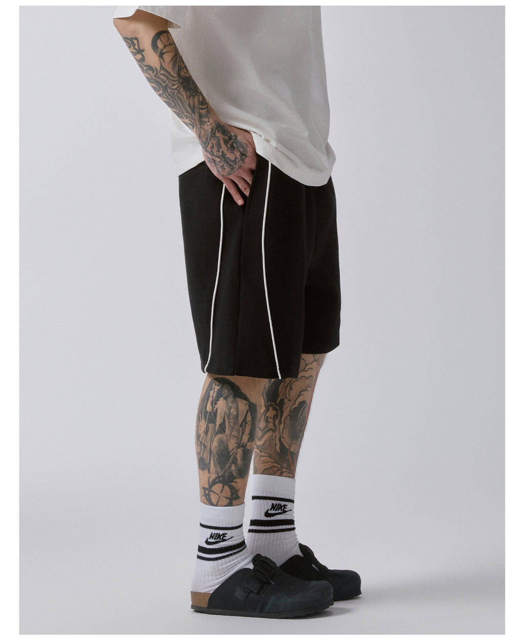 F2CE Badge Embroidered Side Stripe Sweat Shorts