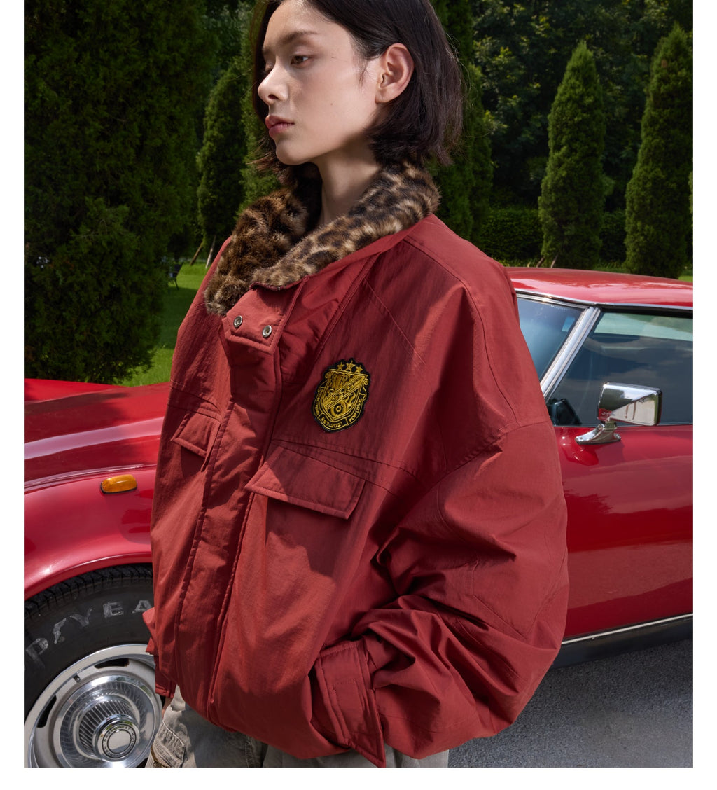 S45 Leopard Fur Lined Nylon Tactical Jacket