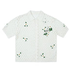 MEDM Flower Embroidery Open Knit Short Sleeve Shirt