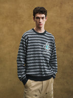 YADcrew Sequin Cross Flower Wave Pattern Knit Sweater