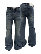 KARMANISTIC Washed Distressed Flared Jeans