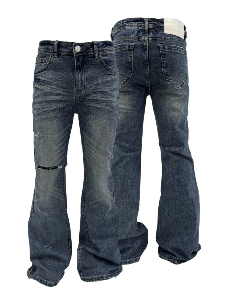 KARMANISTIC Washed Distressed Flared Jeans
