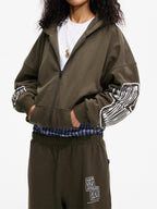MHARF Army Green Vintage Zip-Up Hoodie