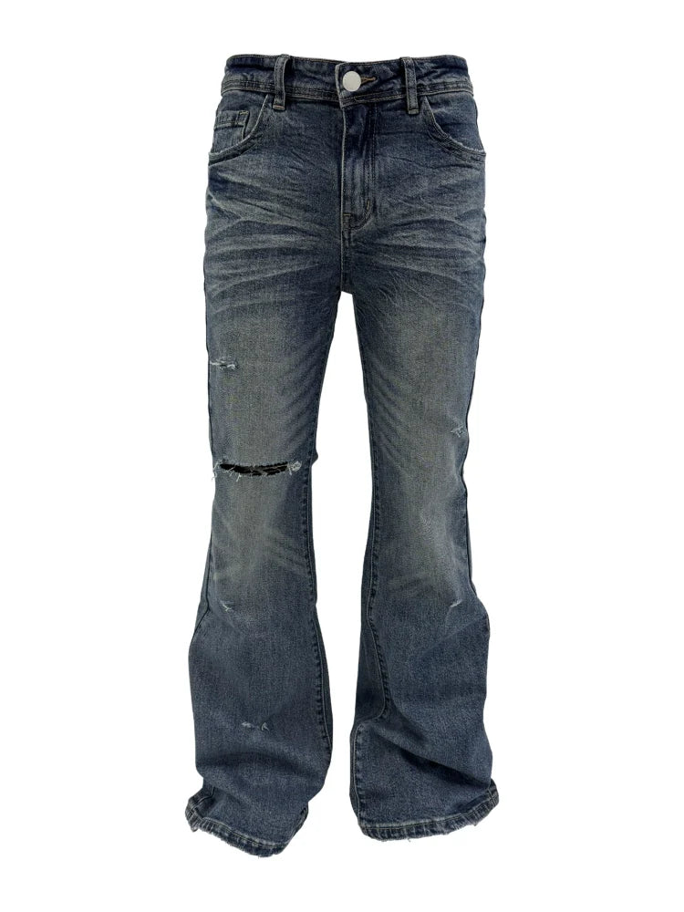 KARMANISTIC Washed Distressed Flared Jeans