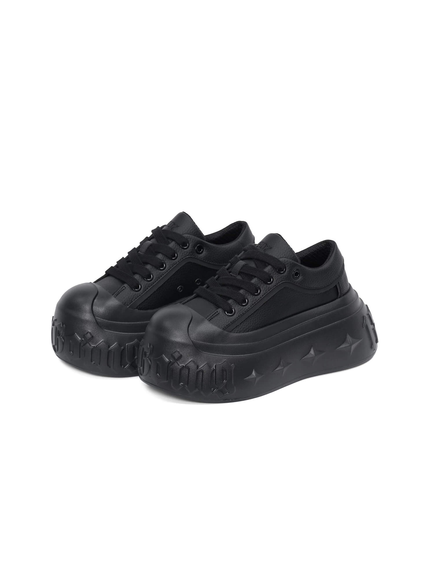 1807 INF-008 Gothic Lace Up PU Leather Chunky Sneakers