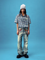 YADcrew Twisted Plaid Short Sleeve Shirt