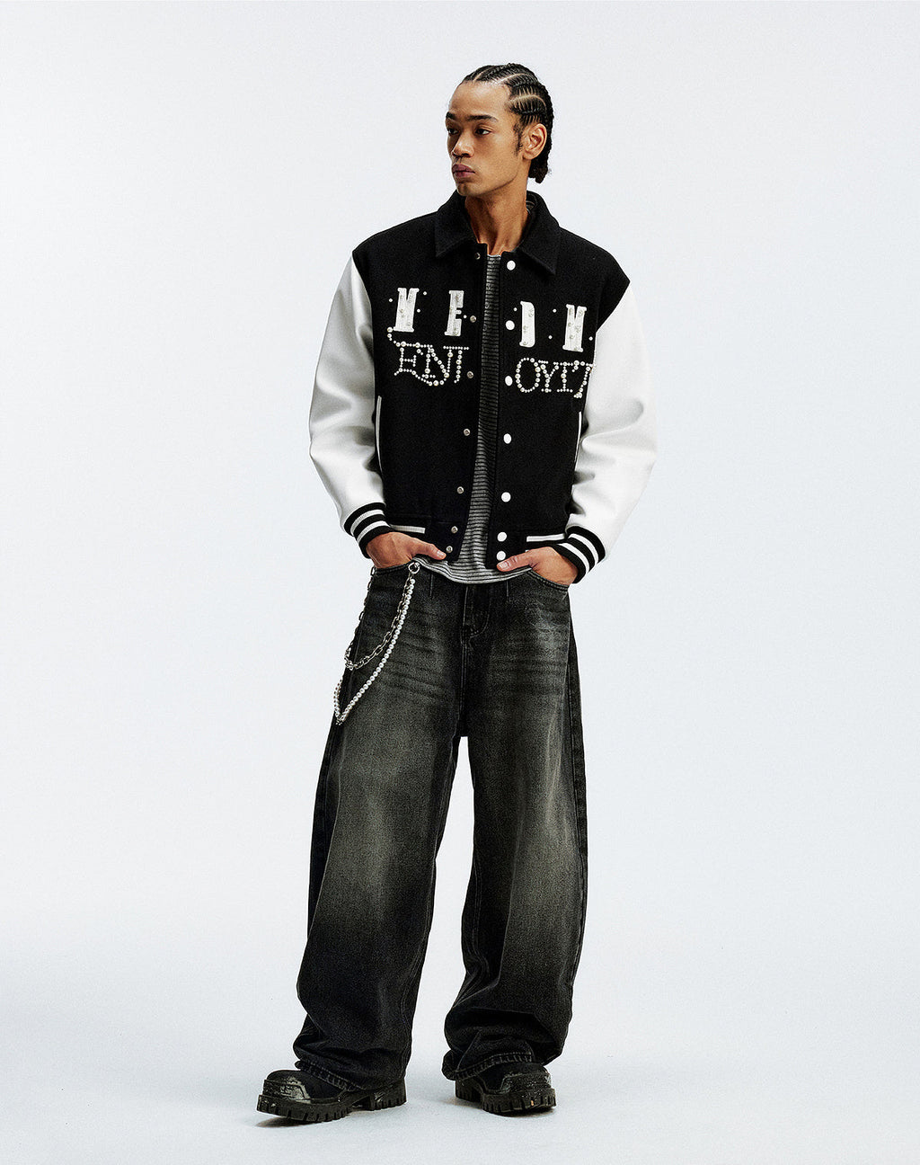 MEDM Pearl Logo Color Block Varsity Jacket