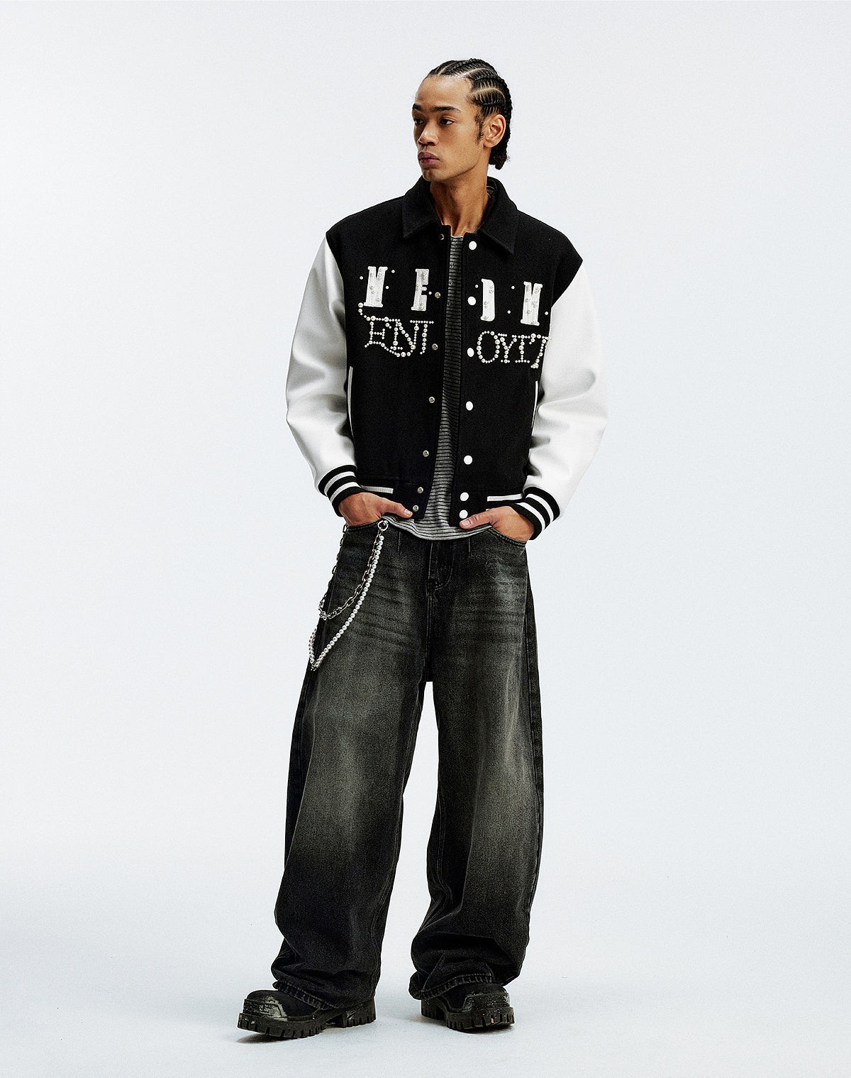 MEDM Pearl Logo Color Block Varsity Jacket