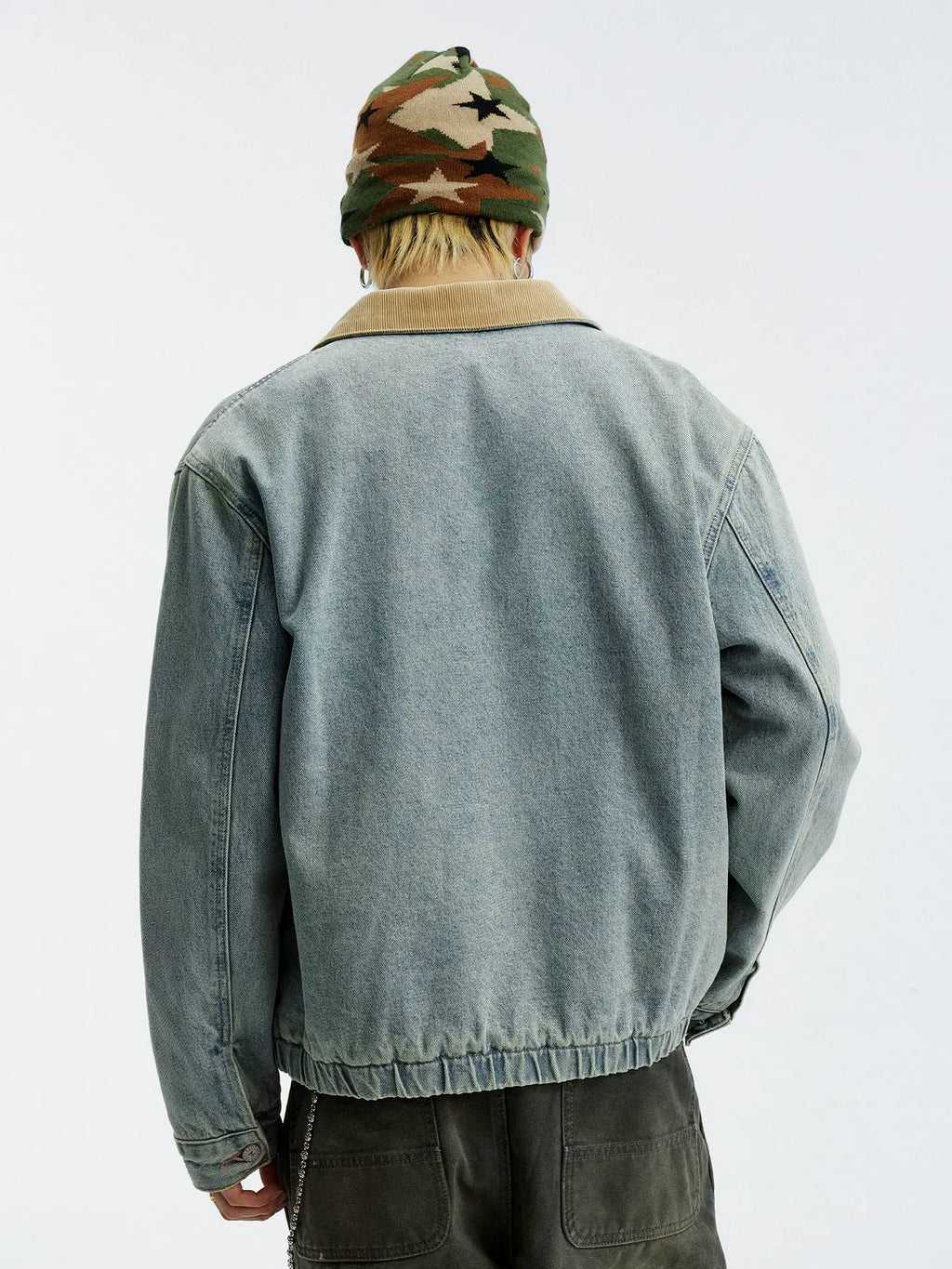 MEDM Corduroy Collar Washed Denim Jacket