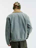 MEDM Corduroy Collar Washed Denim Jacket
