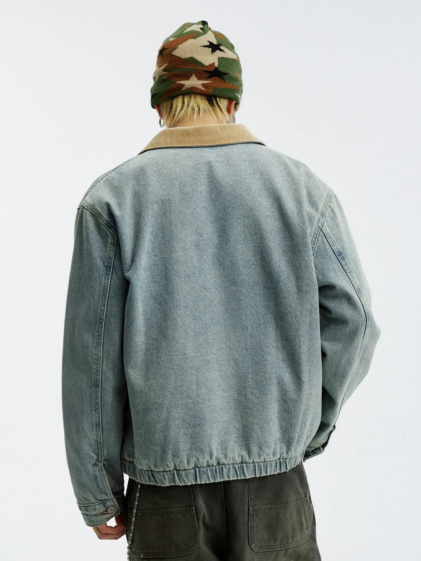 MEDM Corduroy Collar Washed Denim Jacket
