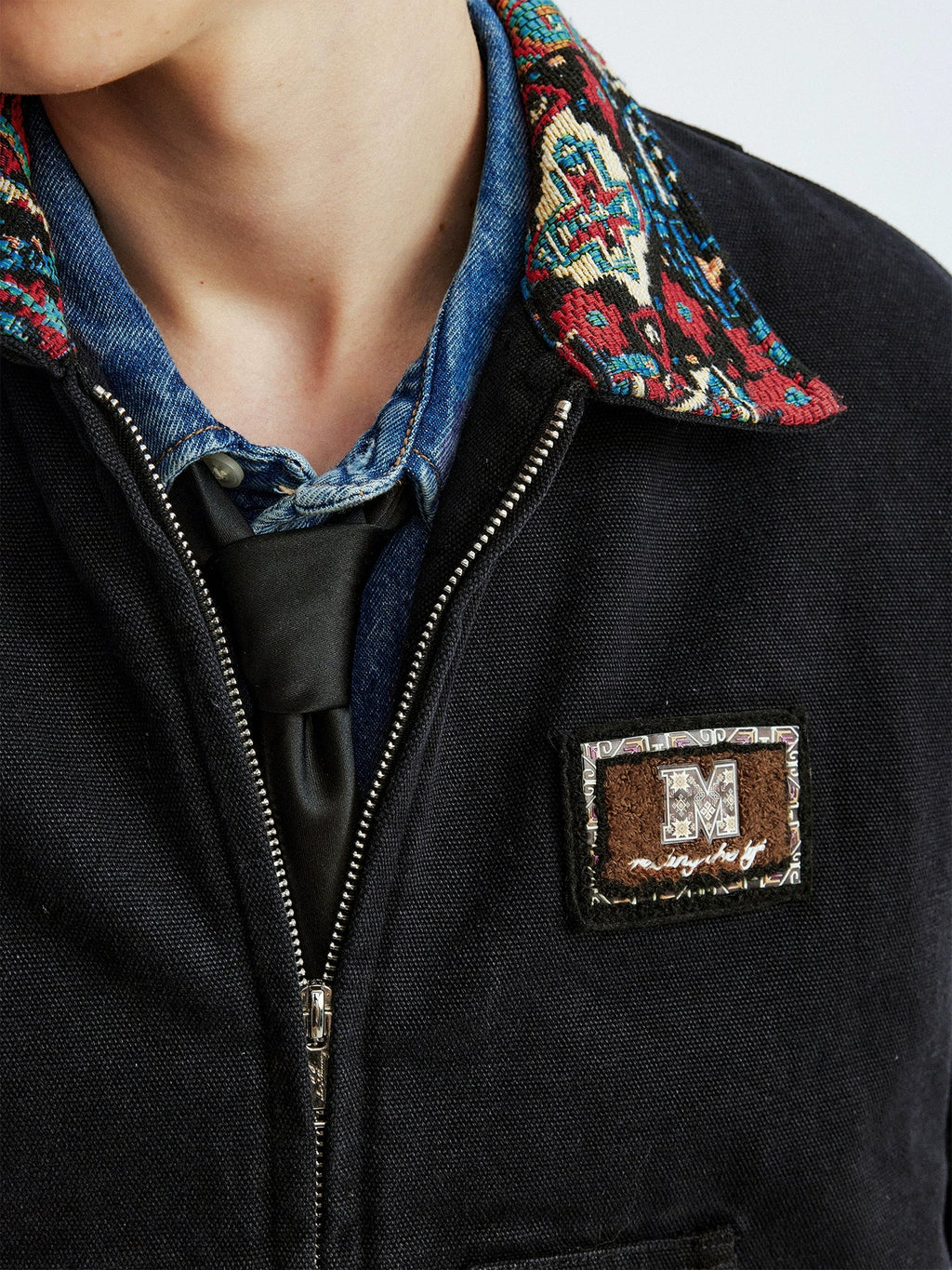 MEDM Ethnic Collar Patch Pocket Quilted Lined Work Jacket