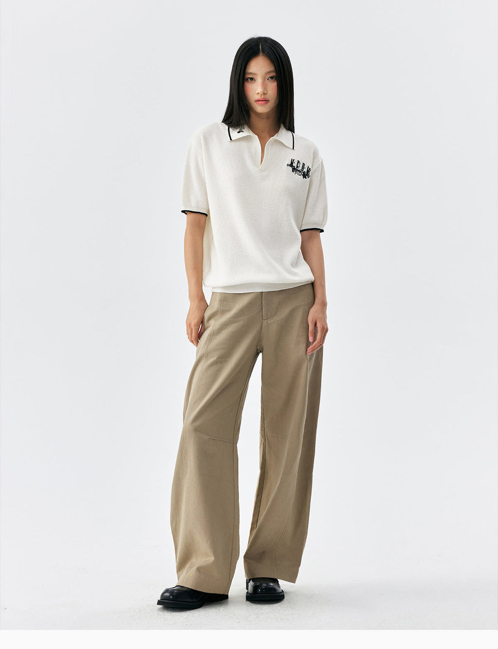 MEDM Rose Embroidered Waffle Knit Polo