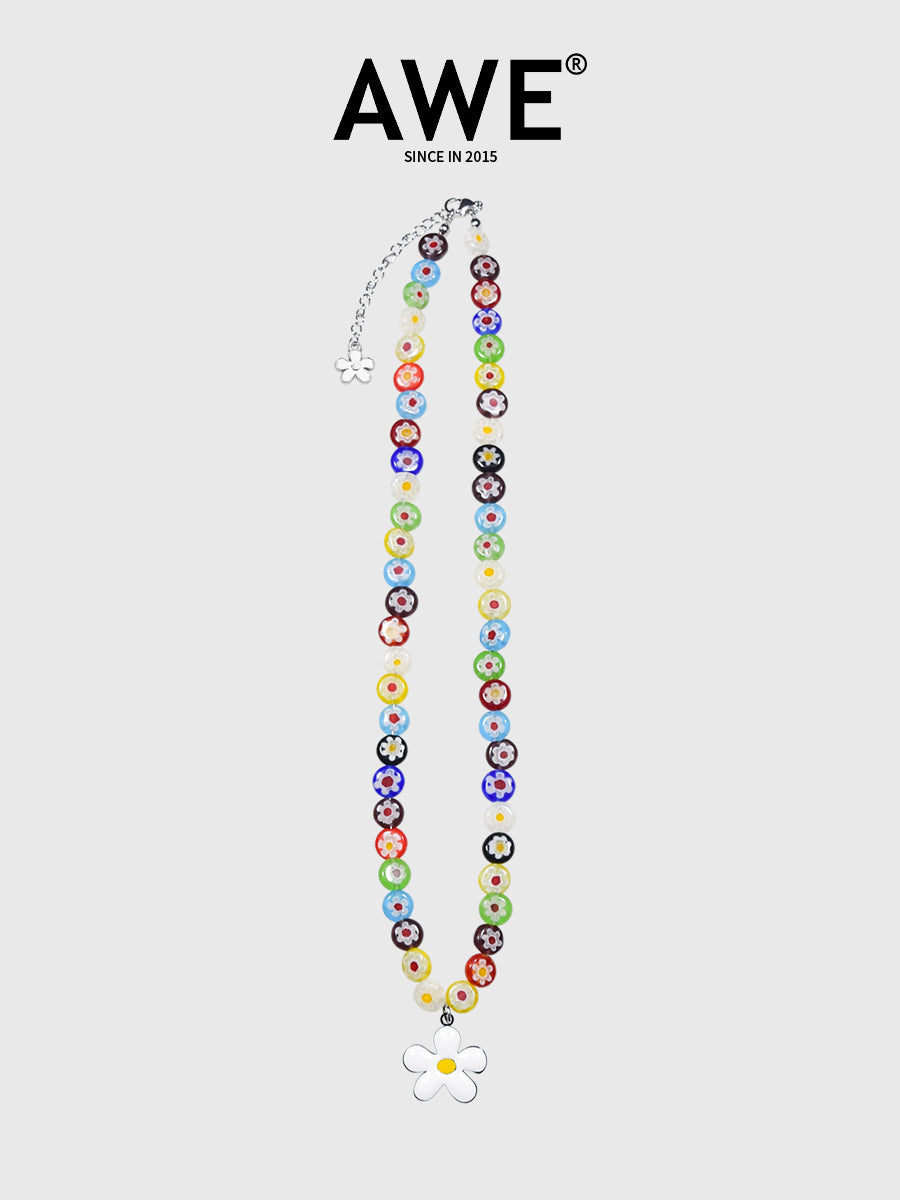 AWE Sunflower Daisy Large Beaded Necklace