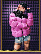 MEDM × JOJO Color Block Diamond Plaid Down Jacket