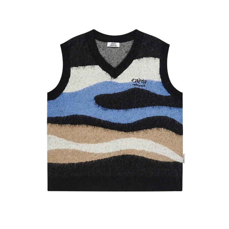 EMPTY REFERENCE Mohair Ripple Wool V-Neck Knit Vest
