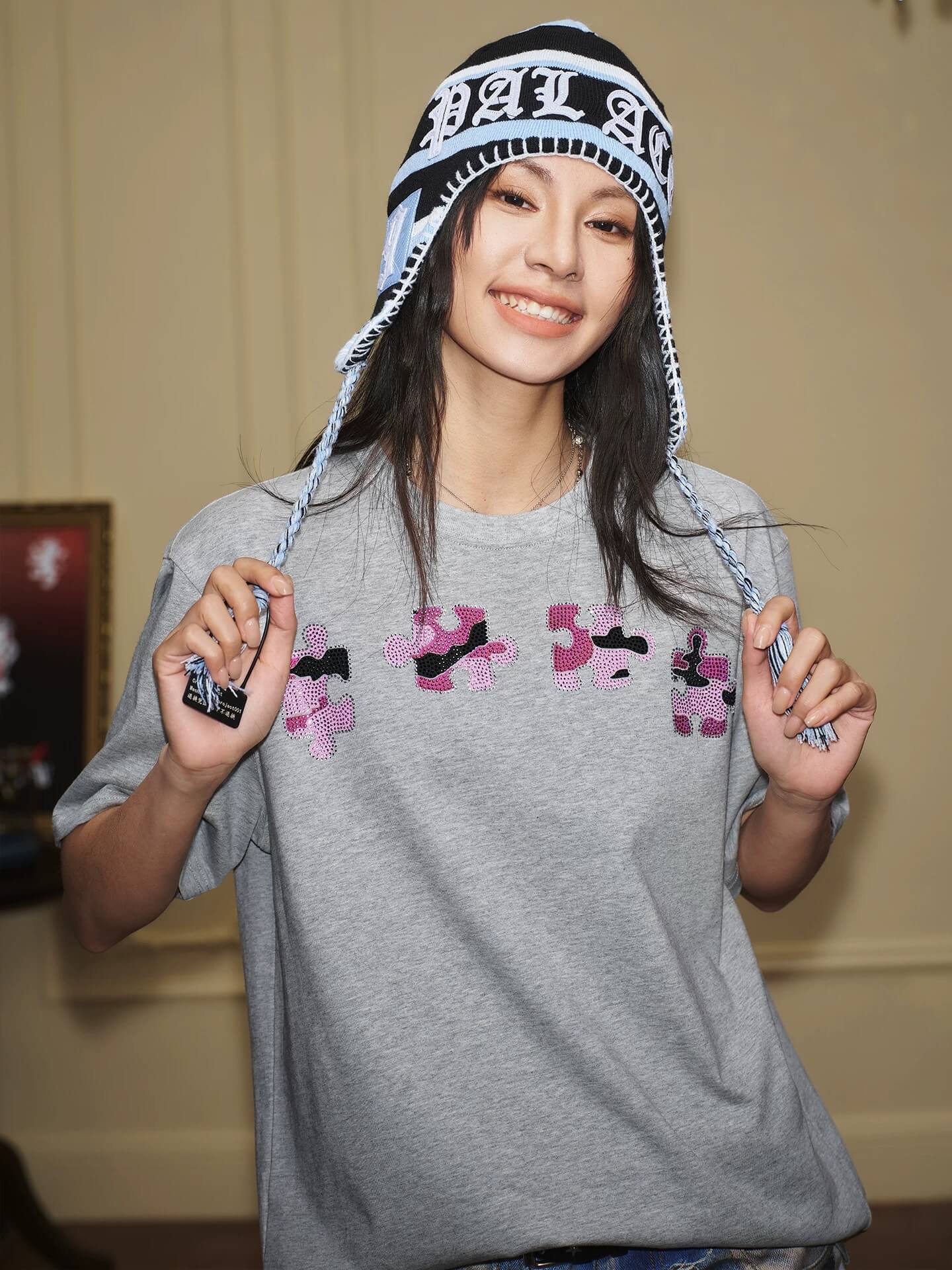 YADcrew Camo Rhinestone Puzzle Tee