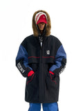 BLIND NO PLAN Color Block Fur Collar Coat