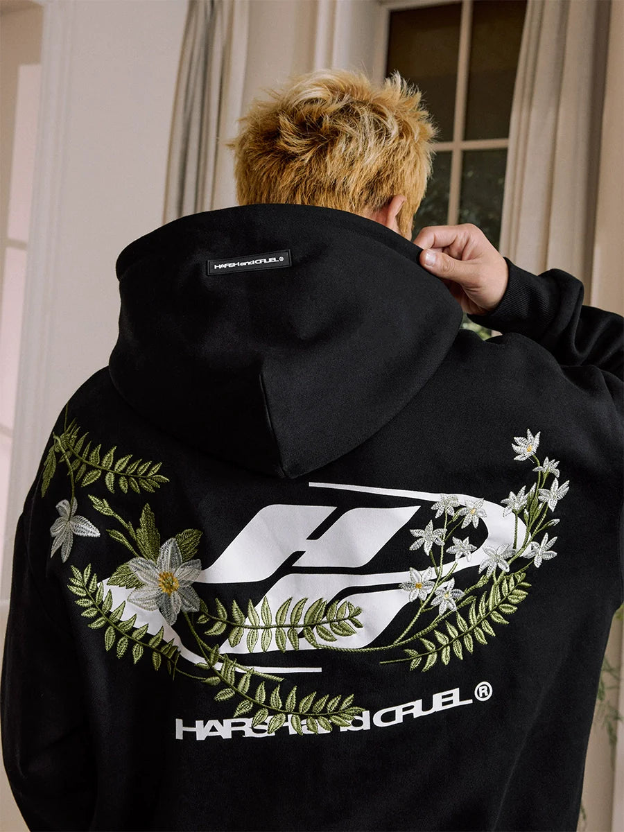 Harsh and Cruel Botanical Darts Logo Floral Embroidered Hoodie