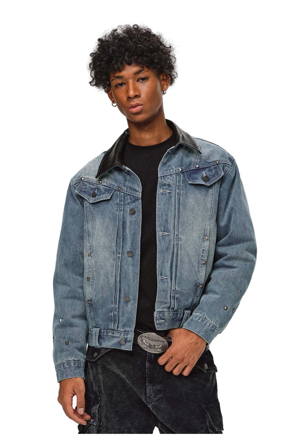ANTIDOTE Rivet Studded Fleece Lined Denim Jacket