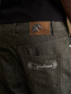 YADcrew Olive Green Metallic Thread Jeans