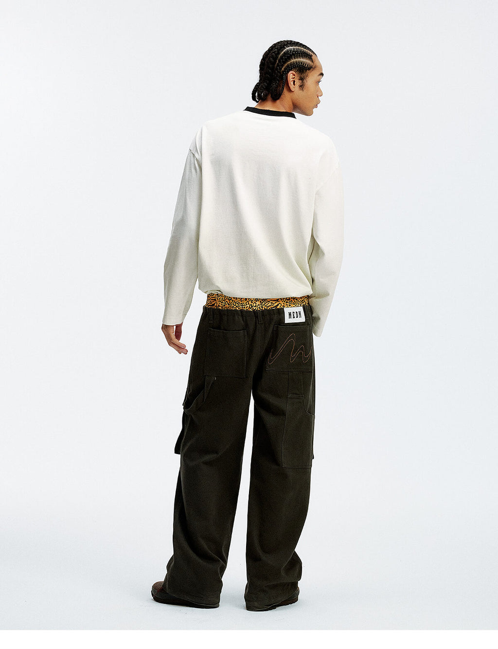 MEDM Frayed Logo Patch Washed Distressed Long Sleeve Tee