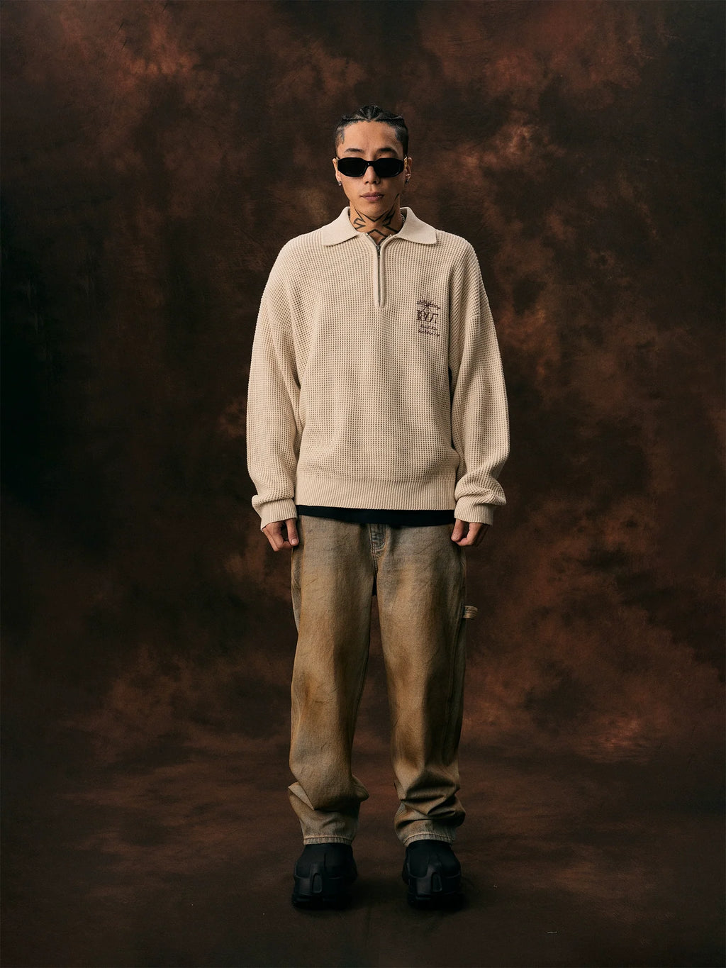 1807 Printing Half Zip Polo Knit Sweater