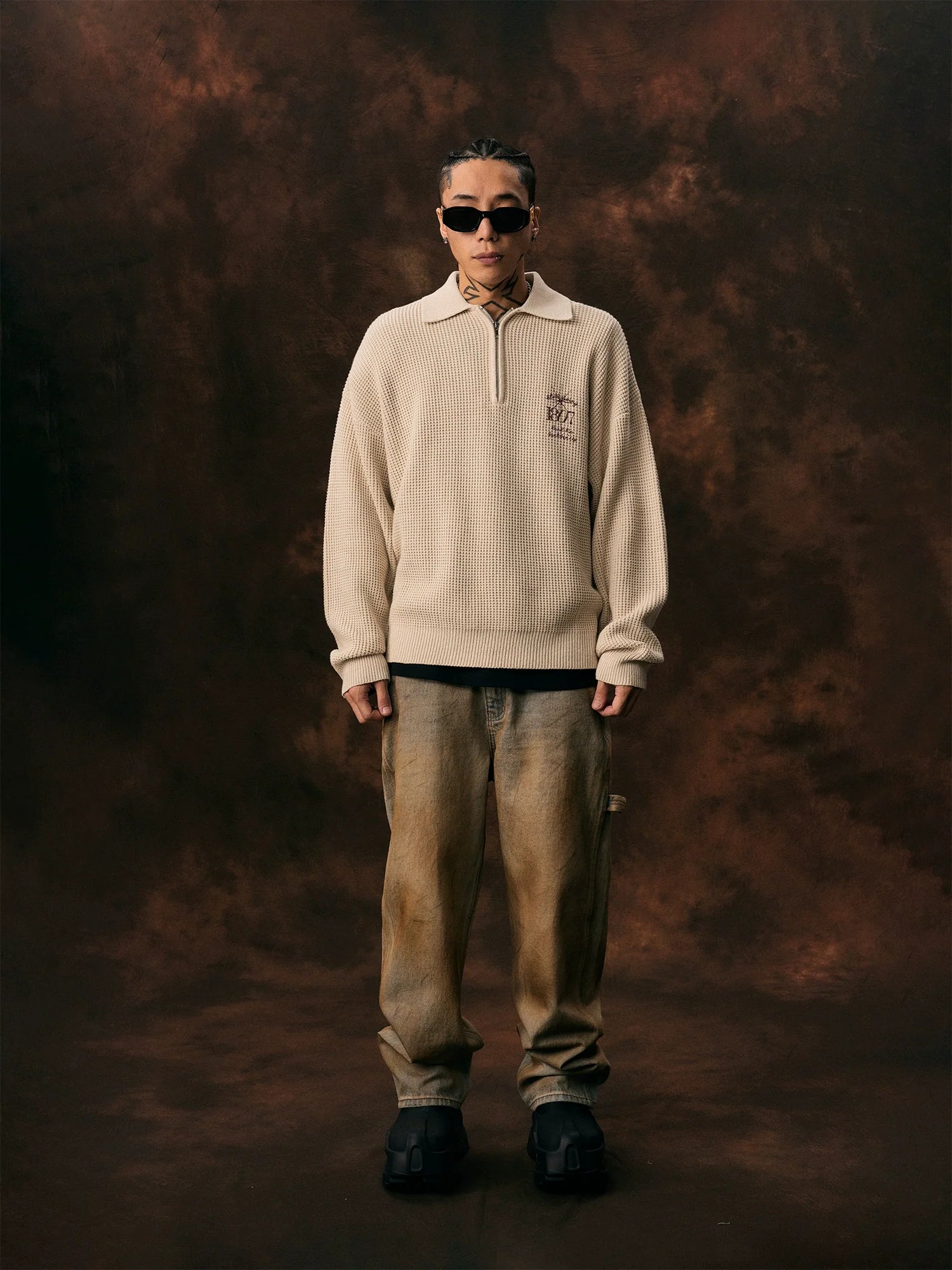 1807 Printing Half Zip Polo Knit Sweater
