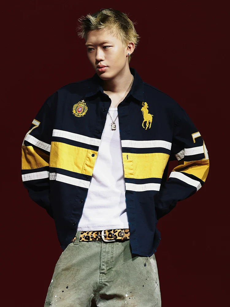 Remedy 3D Embroidered Striped Long Sleeve Shirt