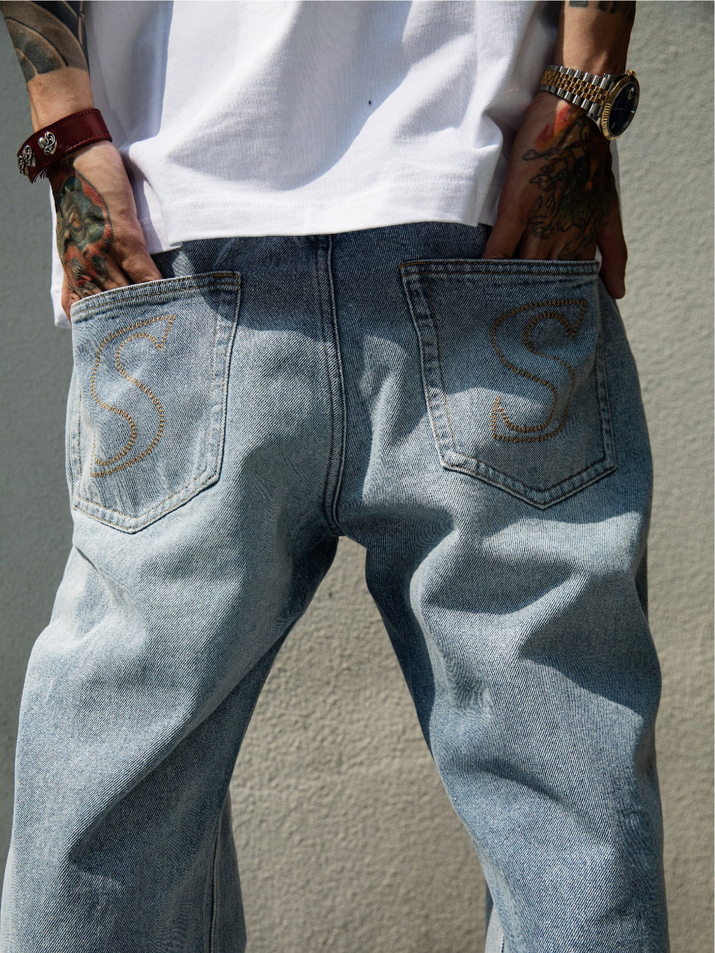 S45 Embroidered Basic Washed Jeans
