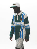 UNTILWERICH Color Blocking Striped Long Sleeve Polo Jersey