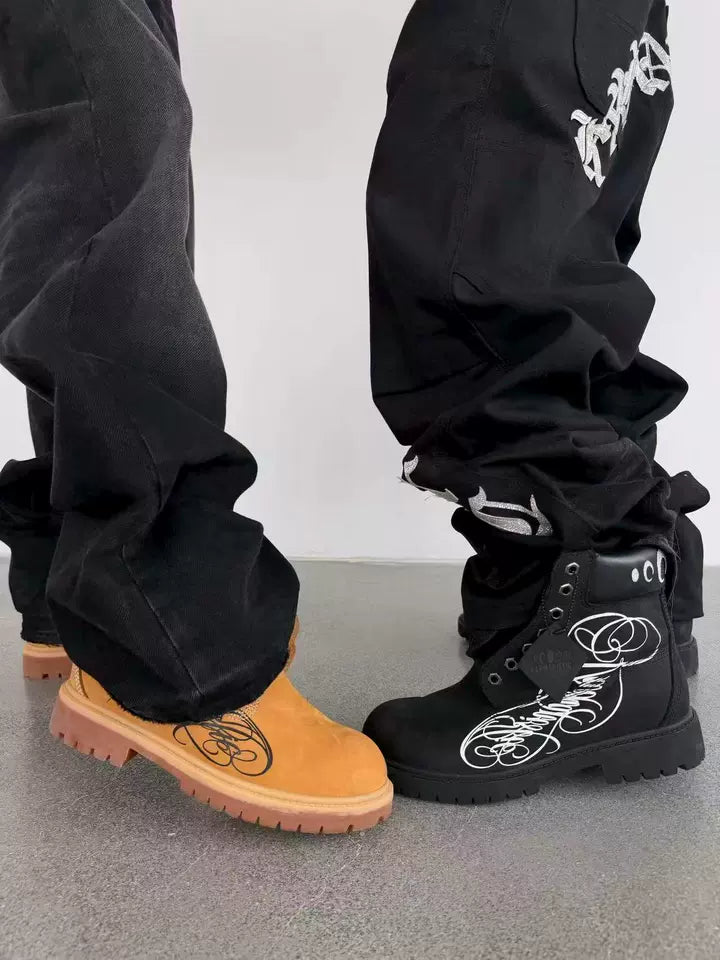 KARMANISTIC Nubuck Leather Embroidered Work Boots