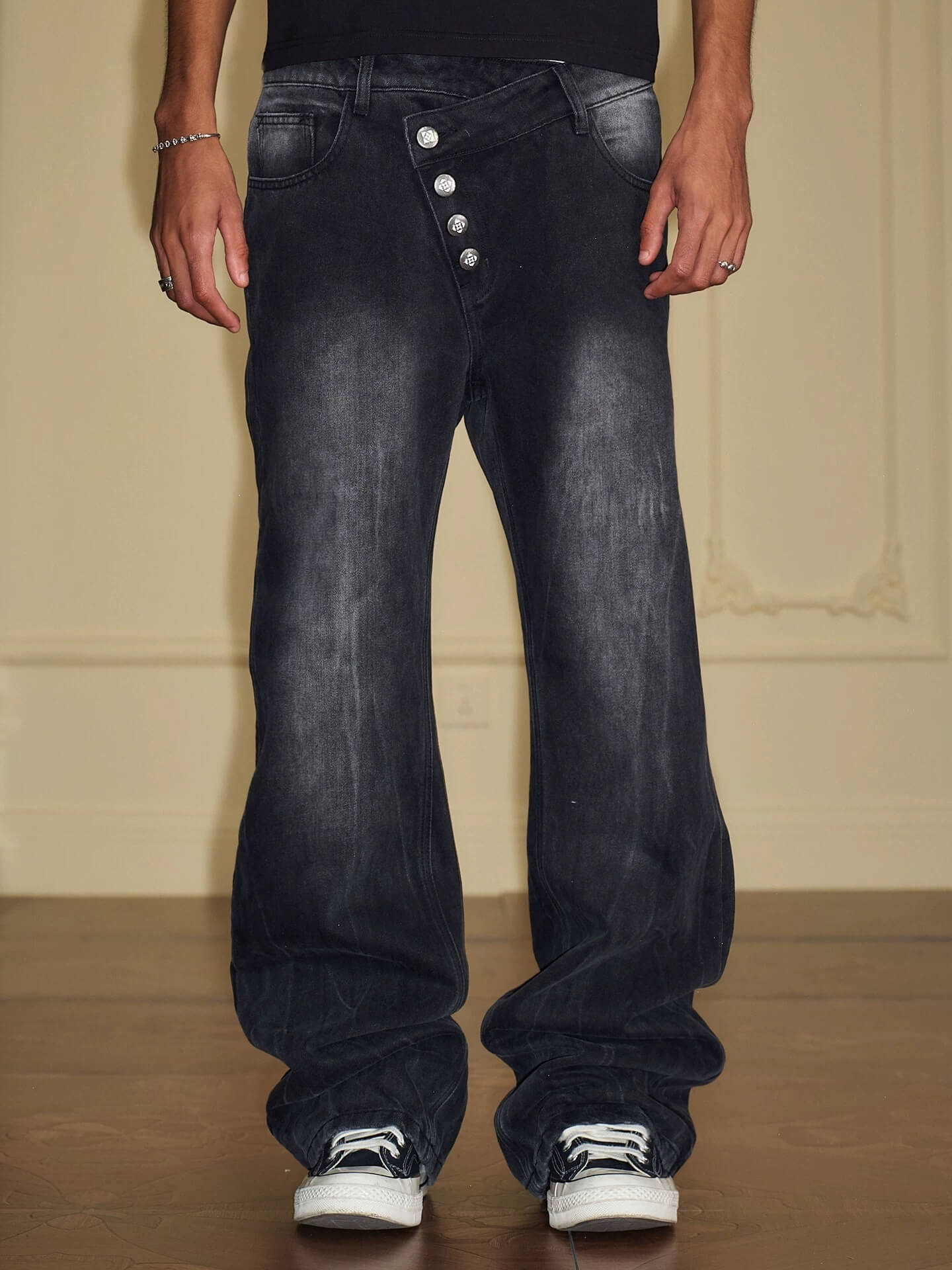 YADcrew Crossover Waist Washed Jeans