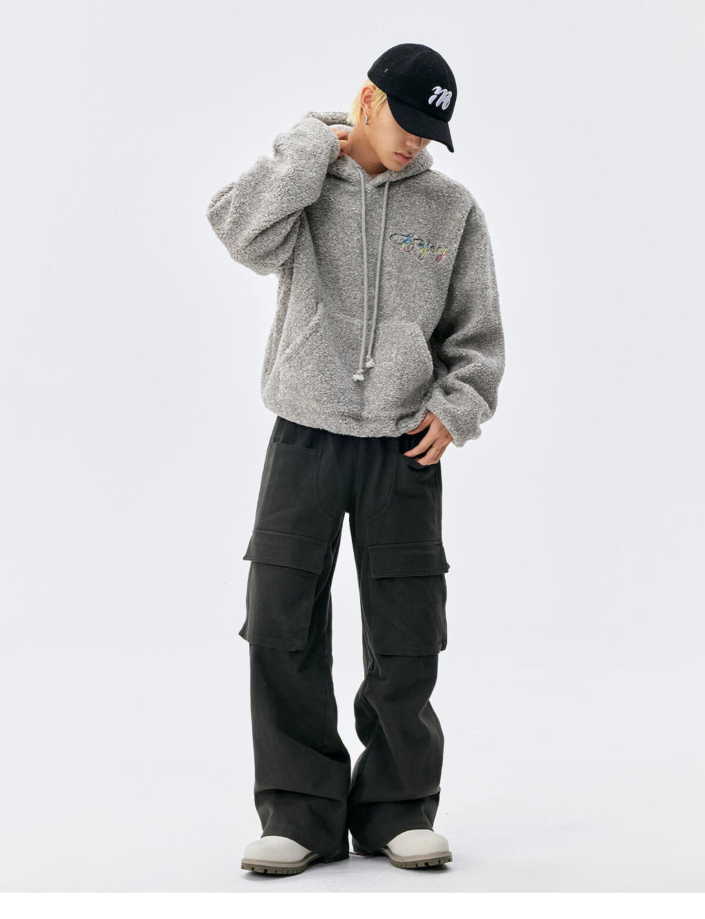 MEDM Gradient Embroidery Sherpa Fleece Hoodie